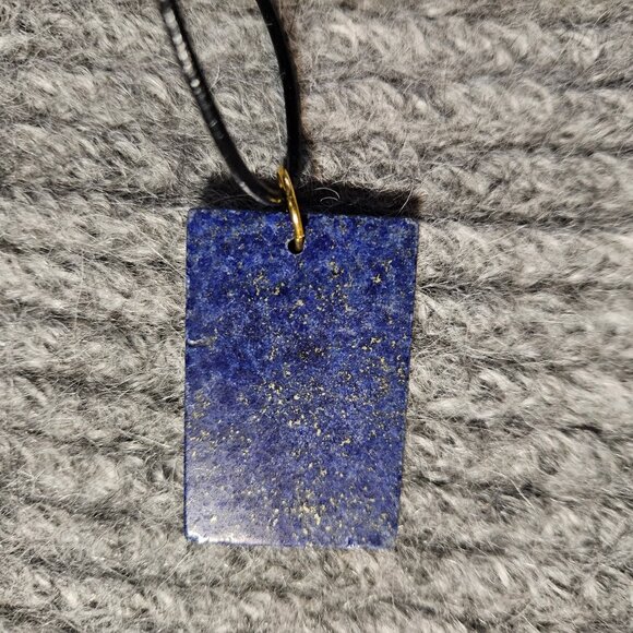 COPY - NWOT, dark lapis lazuli, pyrite specks, rectangle, pendant, black leathe… - Picture 3 of 5